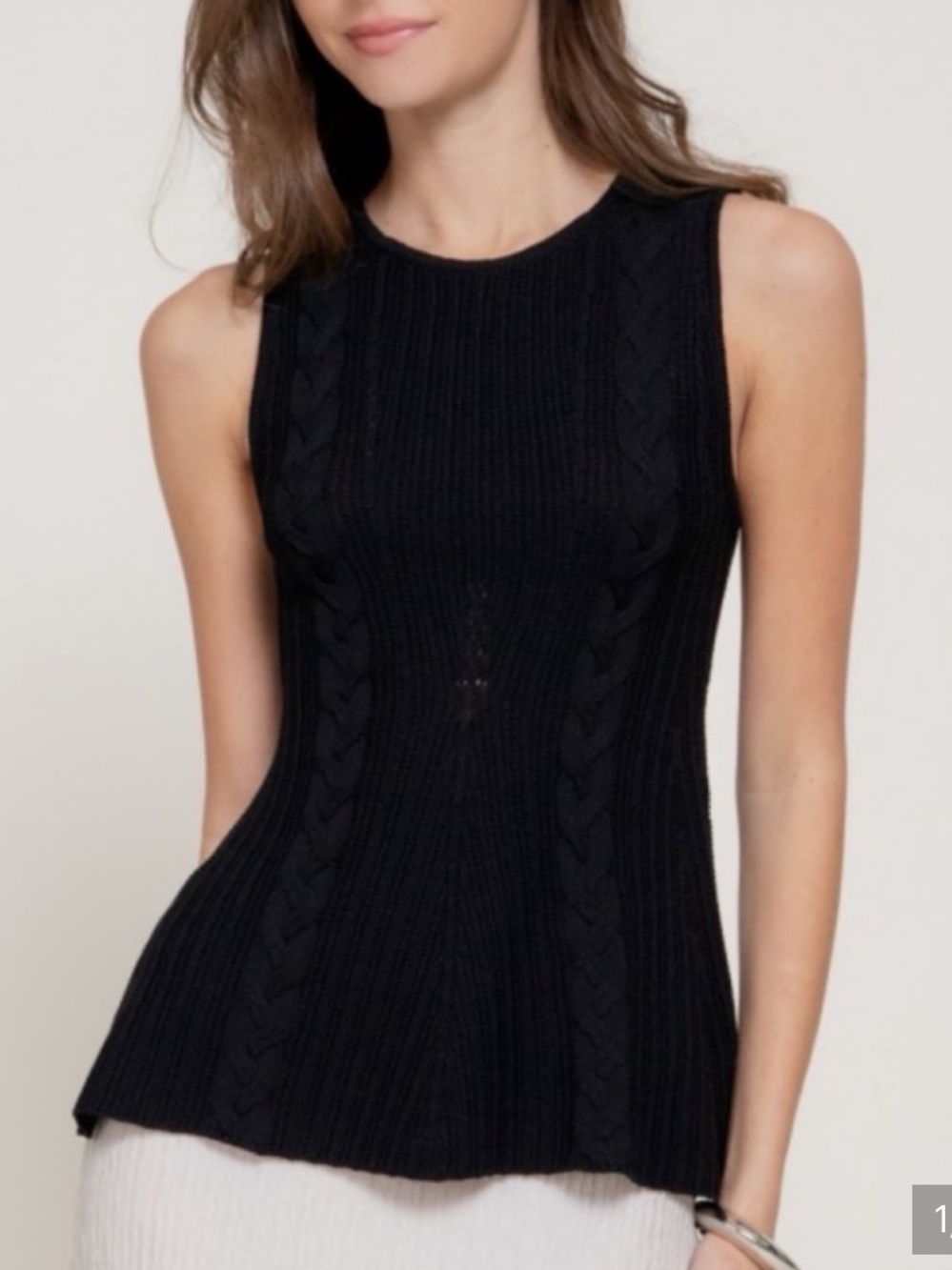 Active USA Cable Knit Sleeveless Peplem Top - Picture 2 of 10